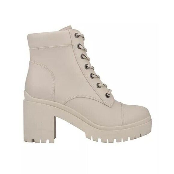 Nine West Quenton 7M Lace-Up Lug Sole Heeled Combat Booties White - Picture 4 of 8